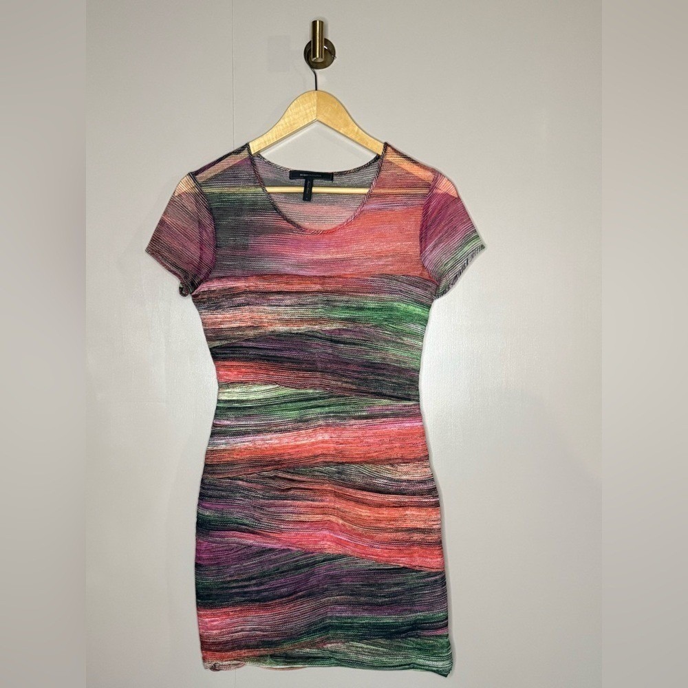 BCBGMAXAZRIA Donna Abstract Mesh Bodycon Mini Dress Multicolor Small